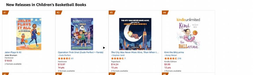 Amazon New Releases showing the book at number 3 in Children's Basketball Books